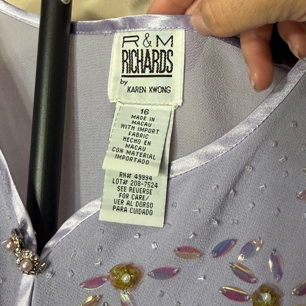 R&M Richards Karen Kwong Lavender Beaded Sheer Evening Jacket Size 16 Formal - Picture 5 of 6